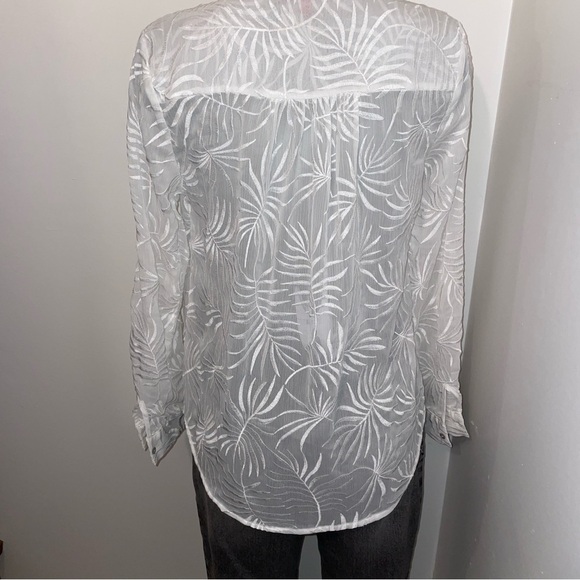 Saks Fifth AvenueTunic Blouse long sleeve sheer white floral embroidered medium - Picture 4 of 6